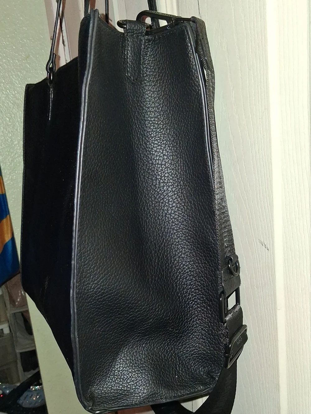 Steve Madden Black Leather Laptop Tote with Adjustable Strap NWOT